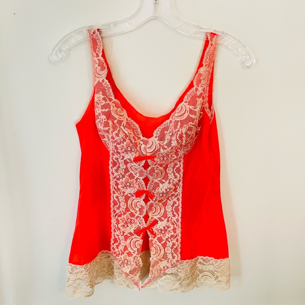 Vassarette Vintage Orange Lace Bows Camisole SZ 34 Womens Wide Strap
